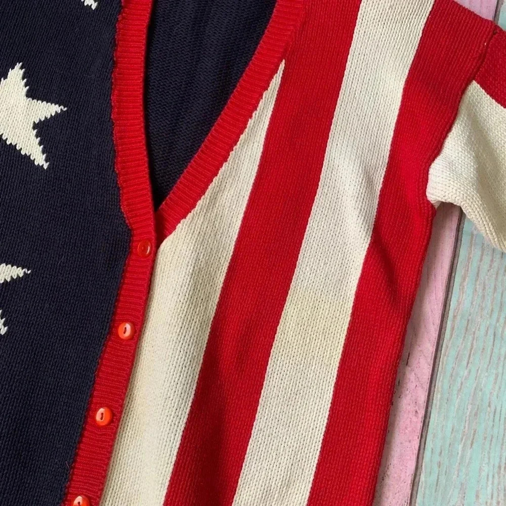 Vintage casual corner 100% cotton American flag V-neck button up sweater - Picture 4 of 8